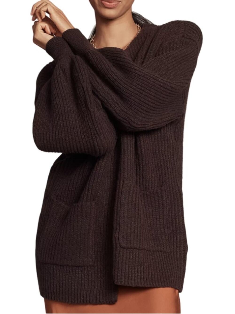 Anthropologie Flat White Cozy Crew-Neck Cardigan Sweater - Chocolate OS NWT